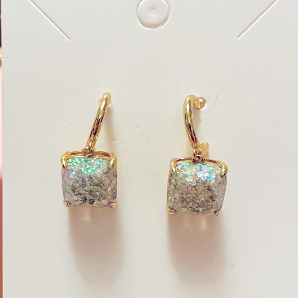 kate spade Jewelry - Kate Spade - Mini Square Huggies post earrings in Opal Glitter, with spade backs
